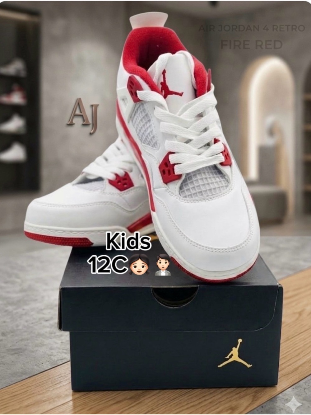 Jordan 4 Retro PS FOR Kids White & Red Low-Top Sneakers (Size 12C)🙋🏻🙋🏻‍♀️